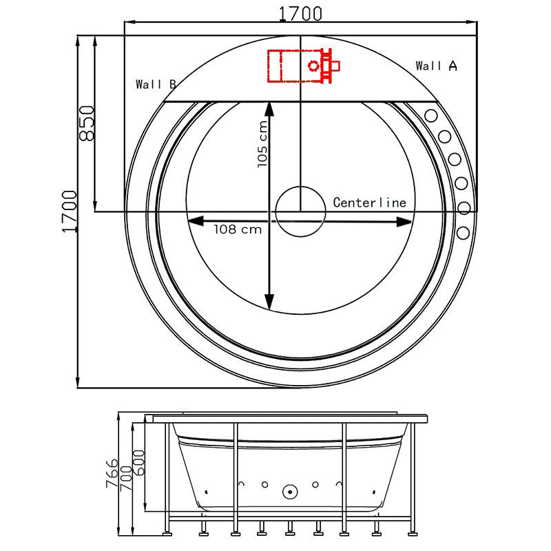 WANNA Z HYDROMASAŻEM DELLA 916 Z OBUDOWĄ 170x170 CM DELLA-916-170-OBUD