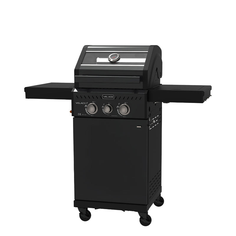 GRILL OGRODOWY GAZOWY Z POKRYWĄ I PÓŁKAMI ZEUS-A CZARNY RUSZT ŻELIWNY ZEUS-A