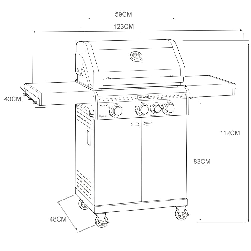 GRILL OGRODOWY GAZOWY Z POKRYWĄ I PÓŁKAMI ZEUS-B CZARNY RUSZT ŻELIWNY ZEUS-B