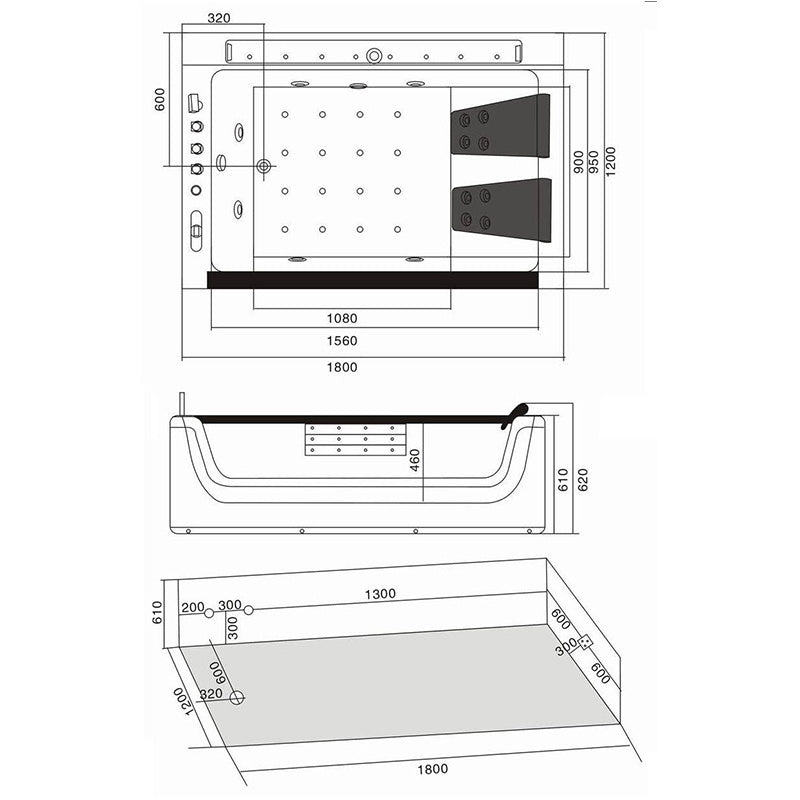 WANNA Z HYDROMASAŻEM IMPERIA 610H BIAŁA 180x120 CM IMPERIA-610H-180X120
