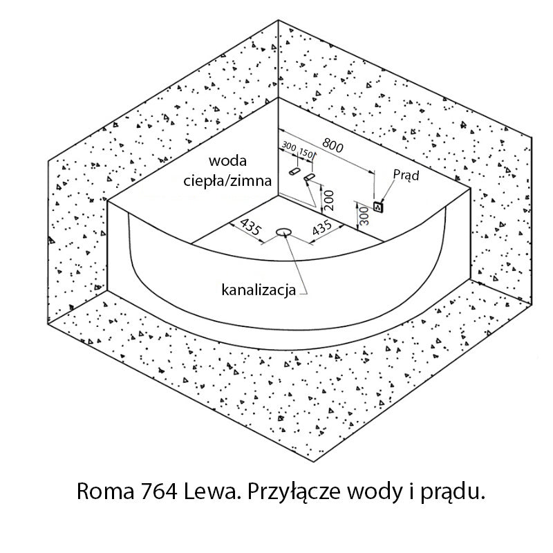 WANNA Z HYDROMASAŻEM ROMA 764 LEWA BIAŁA 150x150 CM ROMA-764-L-150