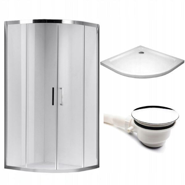 KABINA PRYSZNICOWA PÓŁOKRĄGŁA Z BRODZIKIEM KZ101A/ST01A CHROM/BIAŁY 80x80CM KZ101A+ST01A