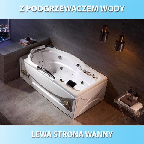 WANNA Z HYDROMASAŻEM Z PODGRZEWACZEM HERMES 918A LEWA BIAŁA 153x93 CM HERMES-918A-L-153X93