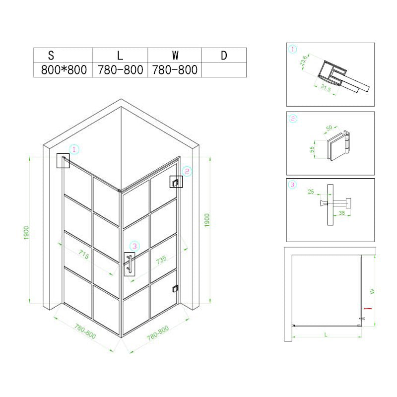 KABINA PRYSZNICOWA KWADRATOWA Z BRODZIKIEM BS10A/ST02A CZARNA/BIAŁY 80x80 CM BS10A+ST02A-WH