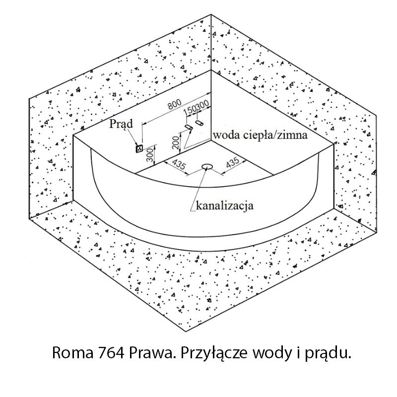 WANNA Z HYDROMASAŻEM ROMA 764 PRAWA BIAŁA 150x150 CM ROMA-764-P-150