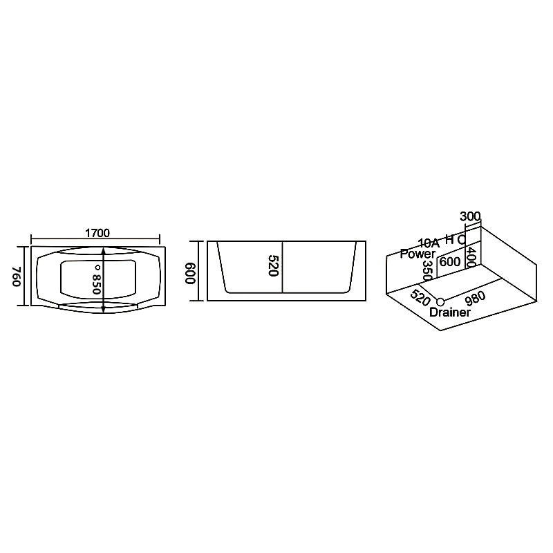 WANNA Z HYDROMASAŻEM URAN 931 BIAŁA 170x76 CM URAN-931-170