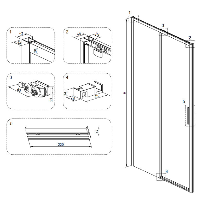 DRZWI PRYSZNICOWE SLIM NOVA NOVA CZARNE 120 CM 6 MM NOVA-BL-120