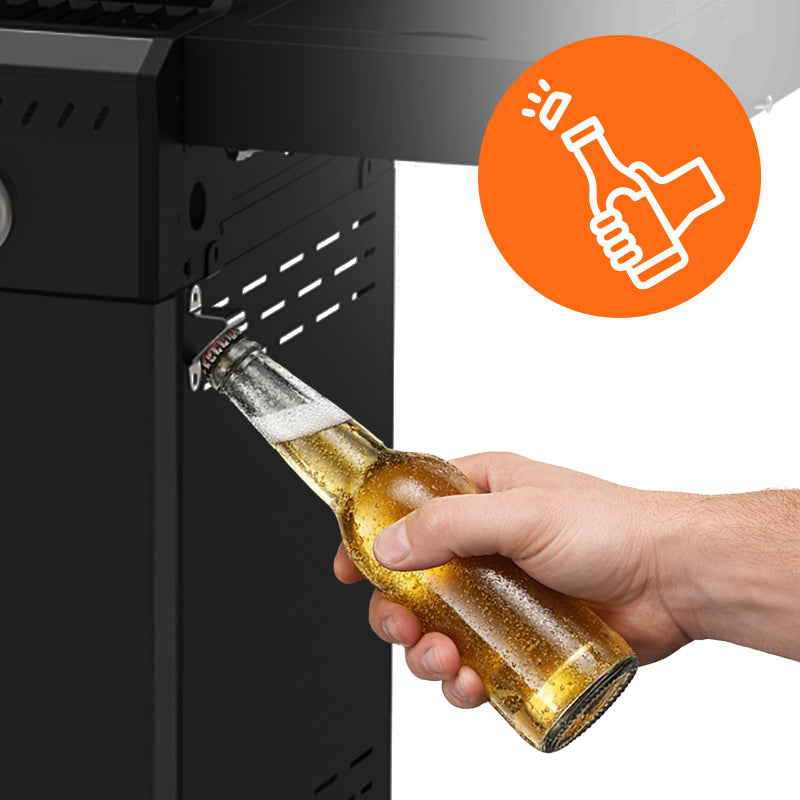GRILL OGRODOWY GAZOWY Z POKRYWĄ I PÓŁKAMI ZEUS-D CZARNY RUSZT ŻELIWNY ZEUS-D