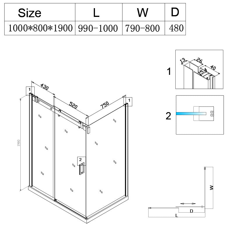 KABINA PRYSZNICOWA PROSTOKĄTNA Z BRODZIKIEM KZ203C/ST03C CHROM/BIAŁY 120x80 CM