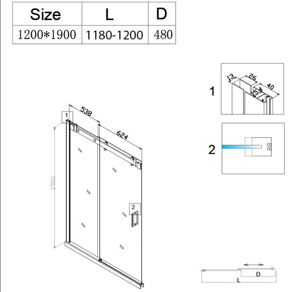 DRZWI PRYSZNICOWE SH03D ZŁOTE 115-120 CM 8 MM SH03D-GL-120