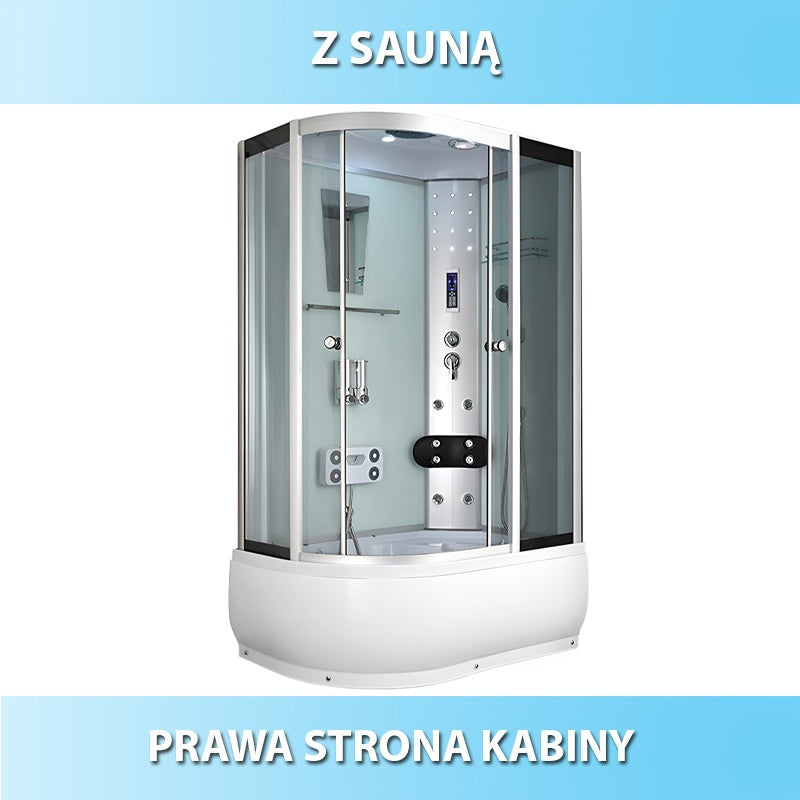 KABINA PRYSZNICOWA Z HYDROMASAŻEM I SAUNĄ WSH7106RWS PRAWA BIAŁA 120x80 CM WSH7106RWS-120X80