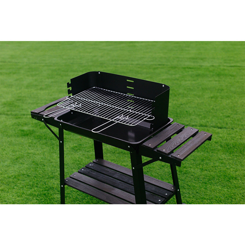 GRILL OGRODOWY WĘGLOWY Z OSŁONĄ I PÓŁKAMI VL06 CZARNY VL06-BLACK