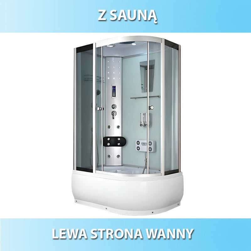 KABINA PRYSZNICOWA Z HYDROMASAŻEM I SAUNĄ WSH7106LWS LEWA BIAŁA 120x80 CM WSH7106LWS-120X80