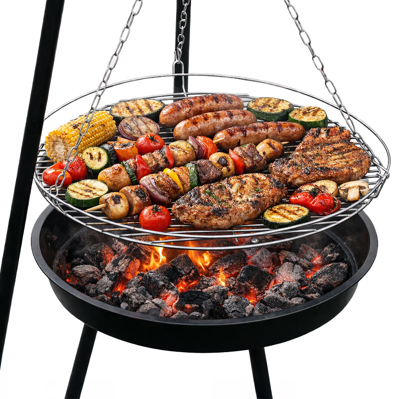 GRILL WĘGLOWY OGRODOWY PALENISKO OKRĄGŁY NISKI REGULACJA WYSOKOŚCI TRÓJNÓG