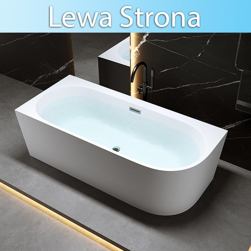 WANNA WOLNOSTOJĄCA PRZYŚCIENNA MERA 509C LEWA BIAŁA PRZELEW CHROM 160x75 CM MERA-509C-L-160X75