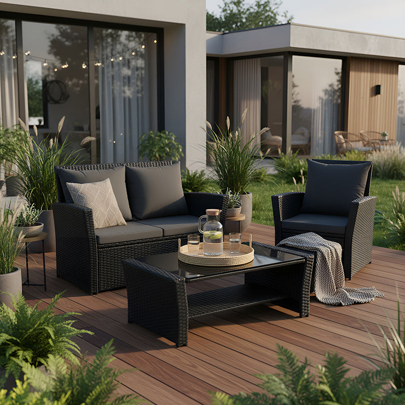 ZESTAW MEBLE OGRODOWE RATTANOWE LAGOS 4 OSOBOWE CZARNY LAGOS-BL