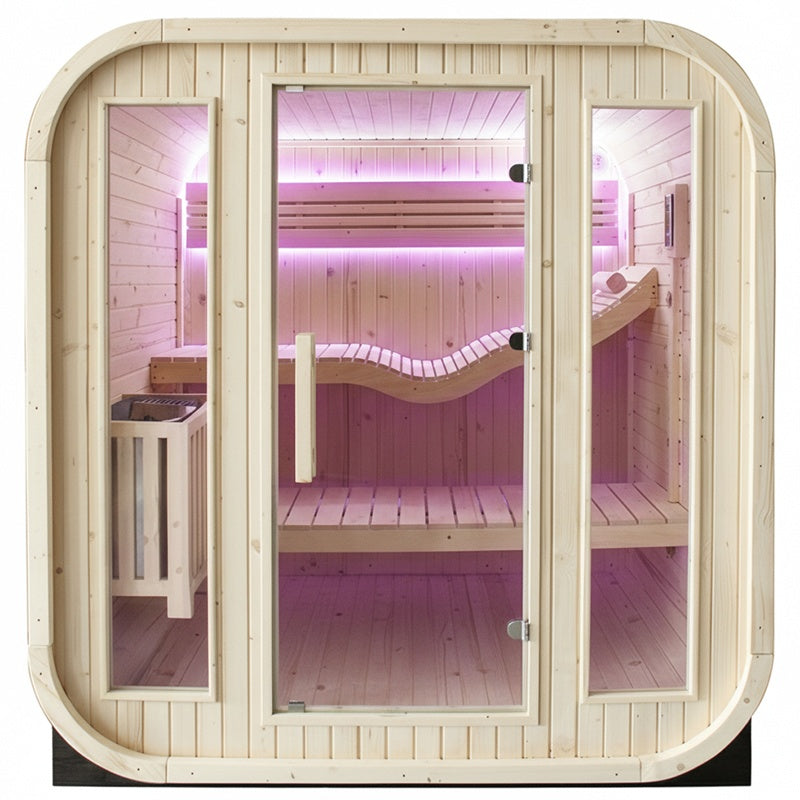 SAUNA OGRODOWA FIŃSKA BECZKA Z PIECEM MOLDE 2-4 OSOBOWA 180x200 CM