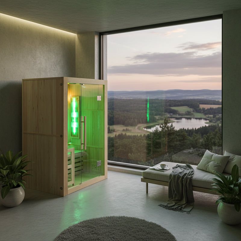 SAUNA FIŃSKA WYSOKOTEMPERATUROWA Z PIECEM KEMI1/HARVIA 1-2 OSOBOWA 120x105 KEMI1
