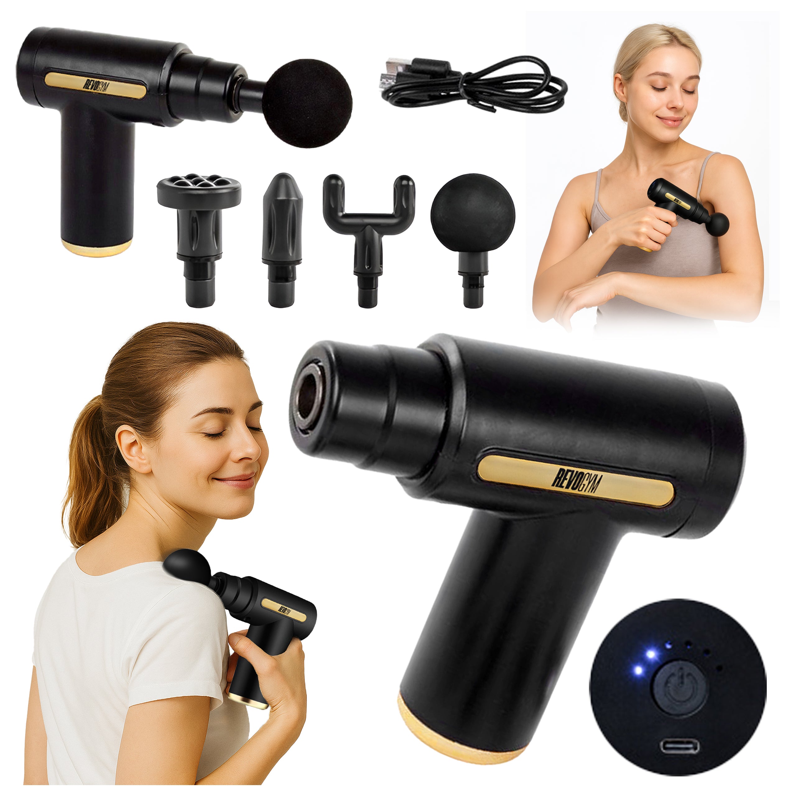 PISTOLET DO MASAŻU MASAŻER DO PLECÓW CIAŁA MASSAGE GUN + 4 KOŃCÓWEK RP07 RP07