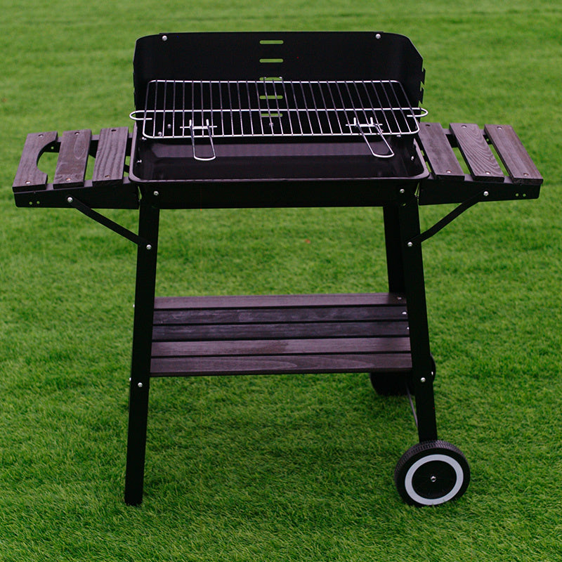 GRILL OGRODOWY WĘGLOWY Z OSŁONĄ I PÓŁKAMI VL06 CZARNY VL06-BLACK