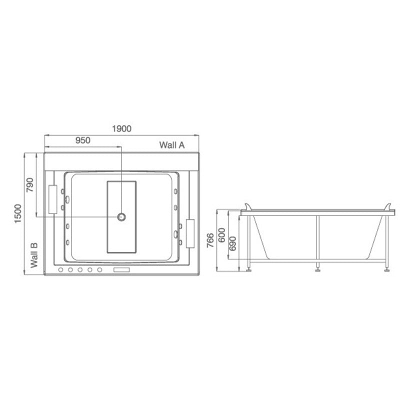 WANNA Z HYDROMASAŻEM KALAMBO 914 Z OBUDOWĄ BIAŁA 190x150 CM KALAMBO-914-WH+OBUD