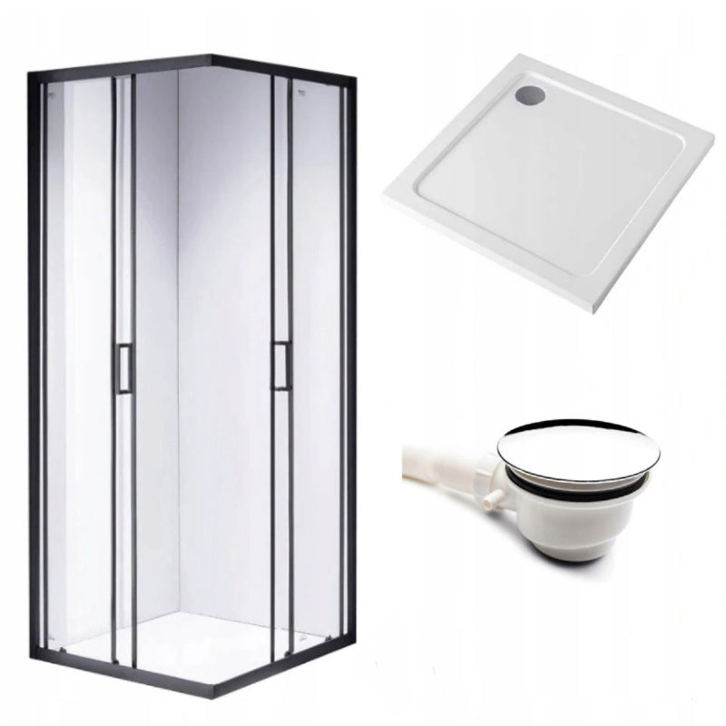 KABINA PRYSZNICOWA KWADRATOWA Z BRODZIKIEM BL30B/ST02B CZARNA/BIAŁY 90x90CM BL30B+ST02B-WH