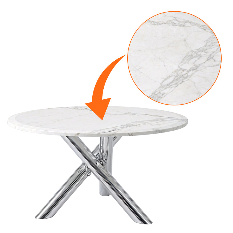 STOLIK KAWOWY NEXO OKRĄGŁY SREBRNY BIAŁY MARMUR 80 CM NEXO-CH-WH