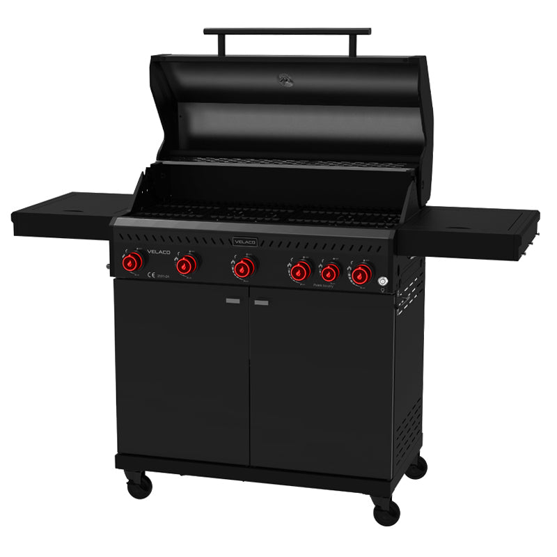 GRILL OGRODOWY GAZOWY Z POKRYWĄ I PÓŁKAMI ZEUS-D CZARNY RUSZT ŻELIWNY ZEUS-D