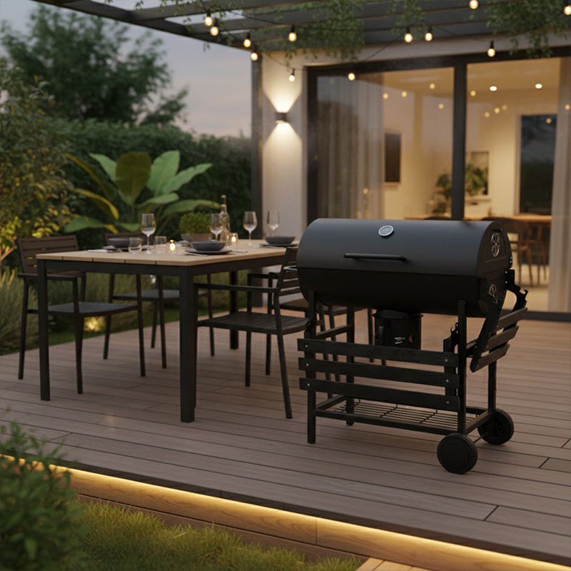 GRILL OGRODOWY WĘGLOWY Z POKRYWĄ I PÓŁKAMI VL03 CZARNY VL03-BLACK