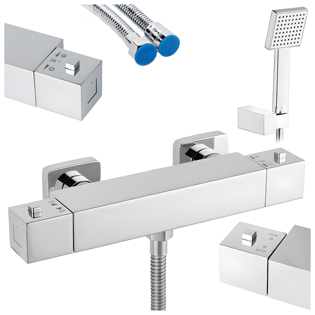 BATERIA WANNOWA ŚCIENNA PRYSZNICOWA ZESTAW Z TERMOSTATEM T202A CHROM T202A