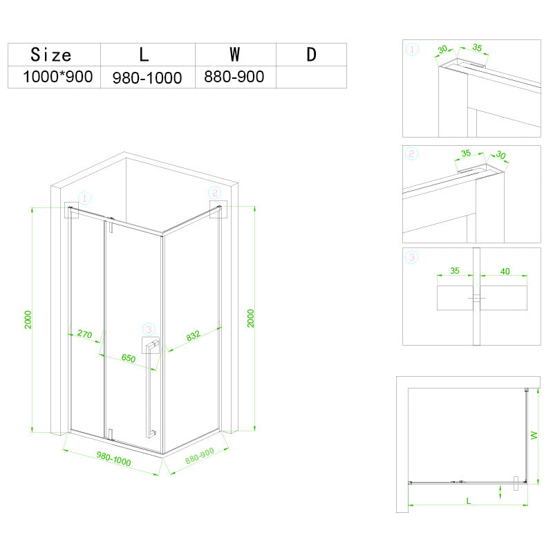KABINA PRYSZNICOWA PROSTOKĄTNA BS16A CZARNA 100x90 CM BS16A-100X90