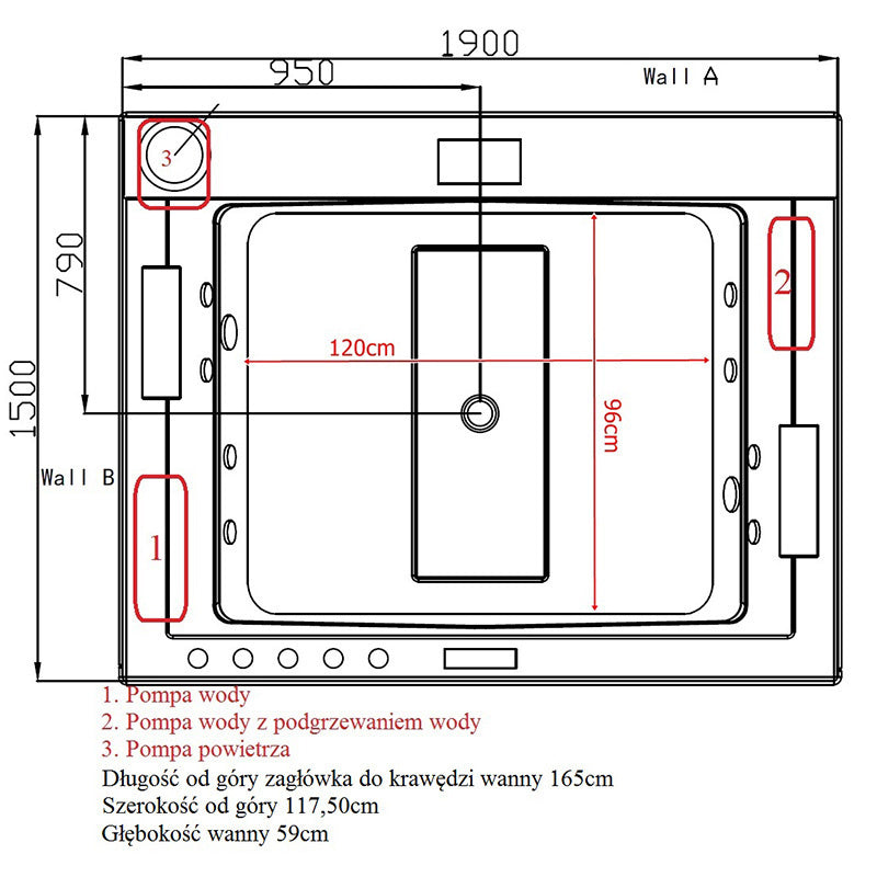 WANNA Z HYDROMASAŻEM KALAMBO 914 Z OBUDOWĄ CZARNA 190x150 CM KALAMBO-914-BL+OBUD