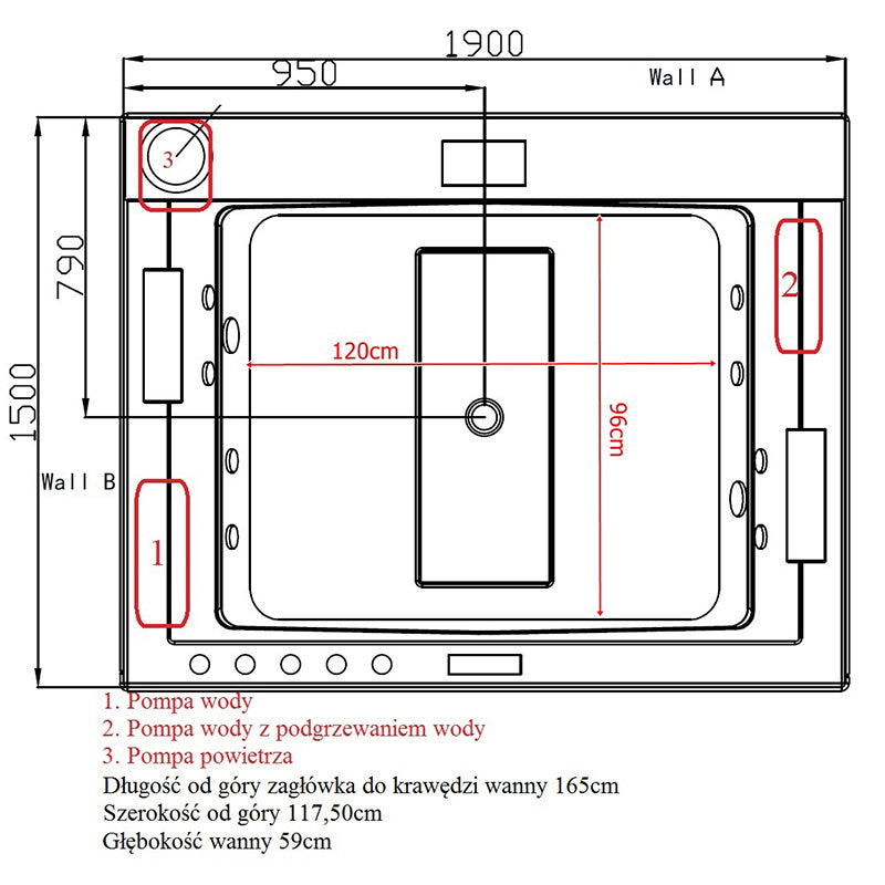 WANNA Z HYDROMASAŻEM KALAMBO 914 Z OBUDOWĄ BIAŁA 190x150 CM KALAMBO-914-WH+OBUD