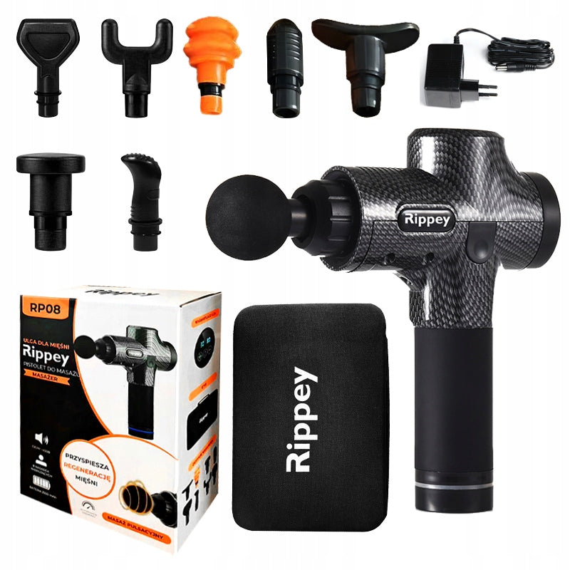 PISTOLET DO MASAŻU MASAŻER DO PLECÓW CIAŁA MASSAGE GUN + 8 KOŃCÓWEK RP08 RP08