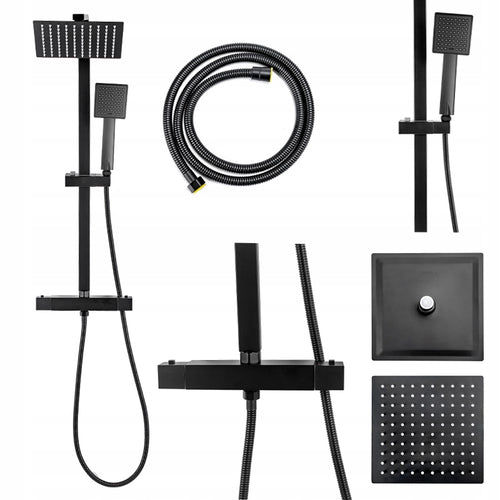 BATERIA PRYSZNICOWA Z TERMOSTATEM I DESZCZOWNICĄ T153B CZARNA T153B-BL