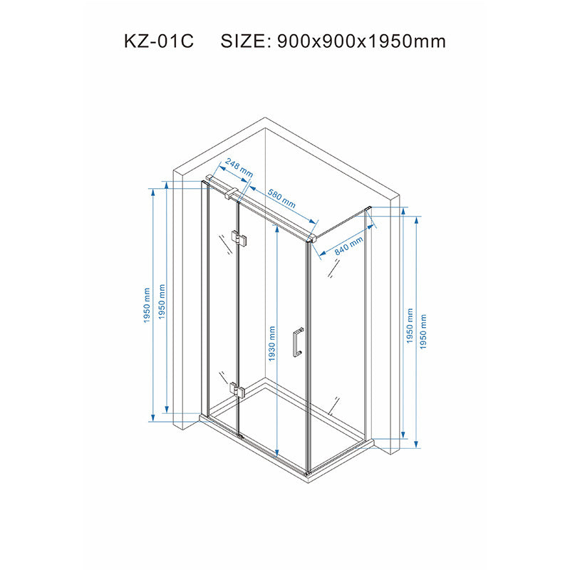 KABINA PRYSZNICOWA KWADRATOWA KZ01C CZARNA 90x90 CM KZ01C-BL-90