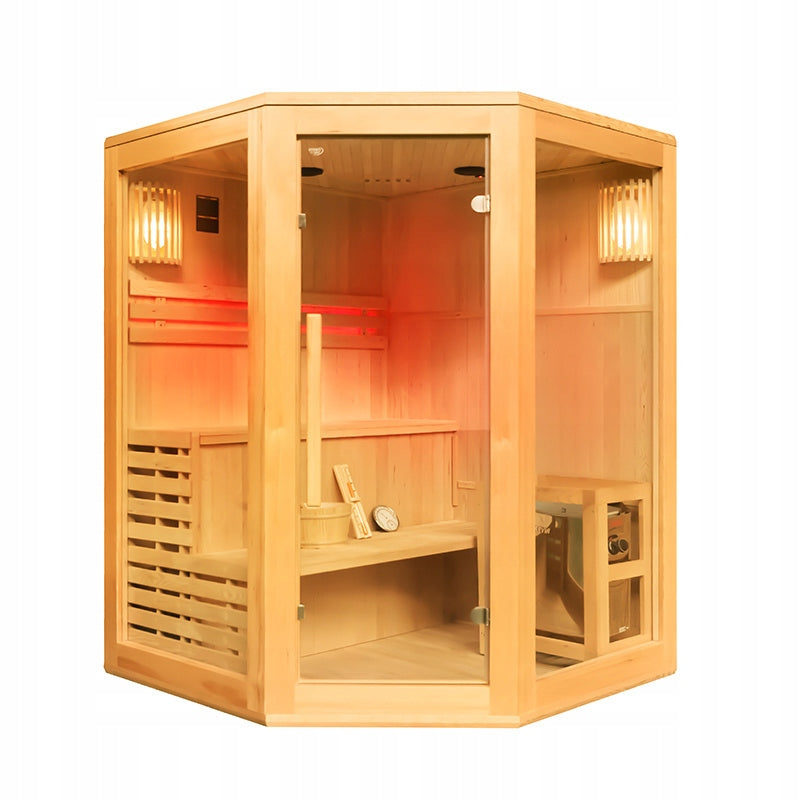 SAUNA FIŃSKA WYSOKOTEMPERATUROWA Z PIECEM BODO4/HARVIA 4-5 OSOBOWA 150x150 BODO4