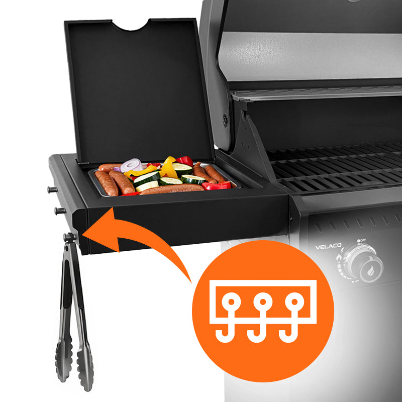 GRILL OGRODOWY GAZOWY Z POKRYWĄ I PÓŁKAMI ZEUS-C CZARNY RUSZT ŻELIWNY ZEUS-C