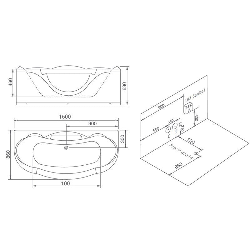 WANNA Z HYDROMASAŻEM PARMA 924 160x88 CM PARMA-924-160X88