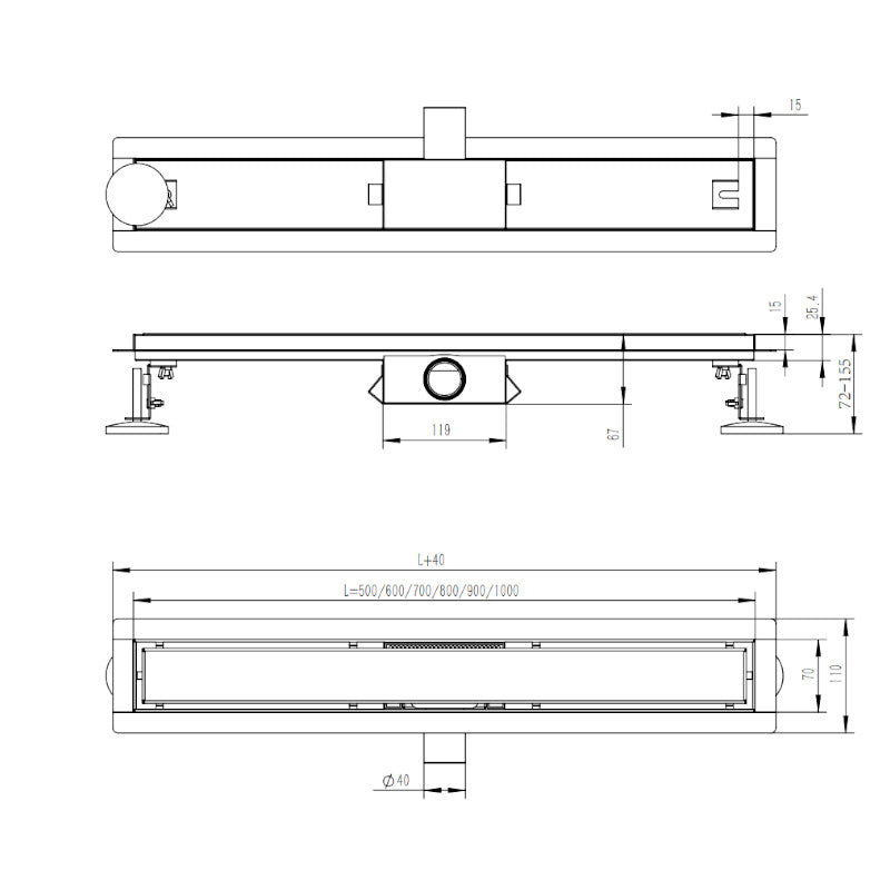 ODPŁYW LINIOWY DL01 FIX G1 CZARNY 80 CM DL01-FIX-G1-BL80