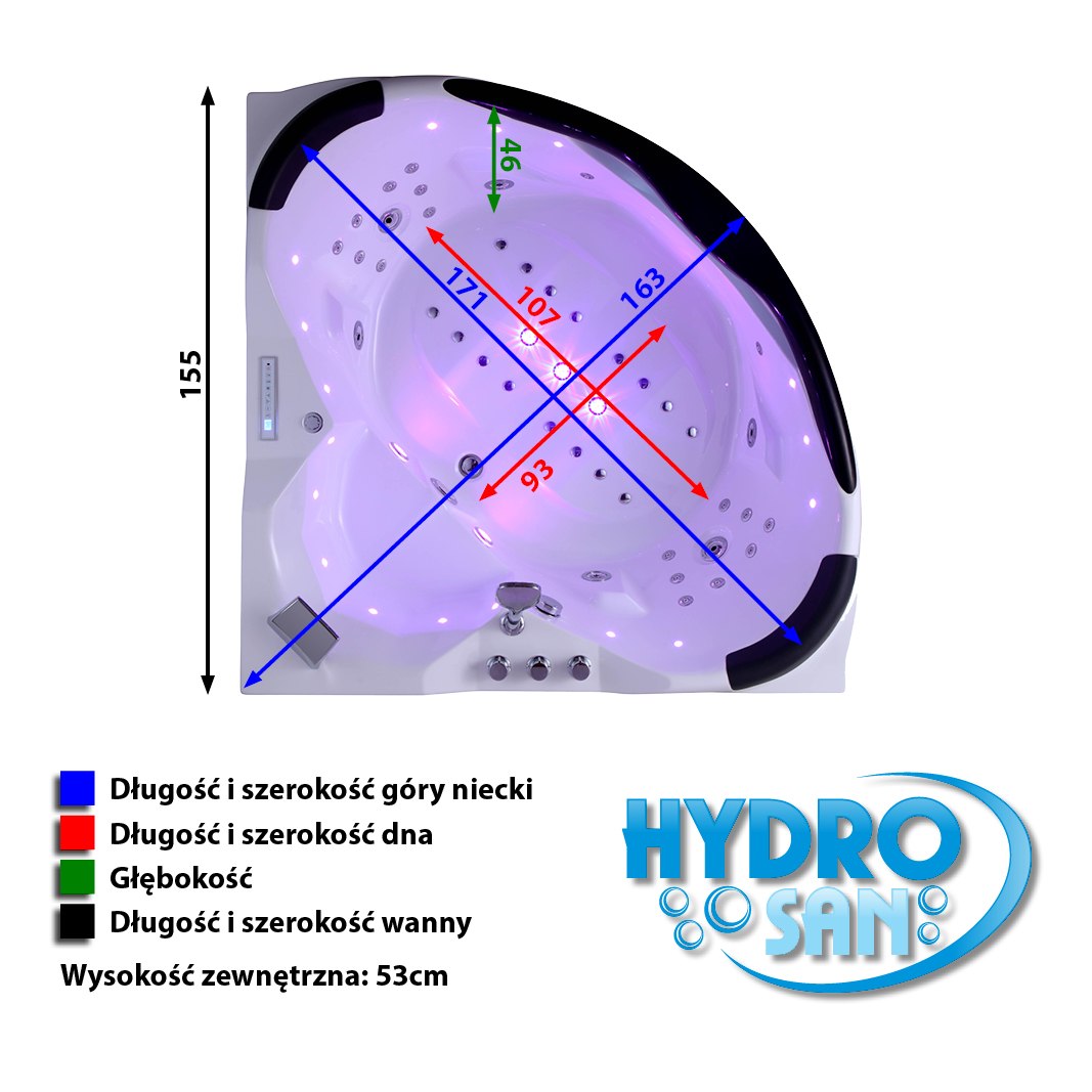 WANNA Z HYDROMASAŻEM EOS 932 BIAŁA 155x155 CM EOS-932-WH-155