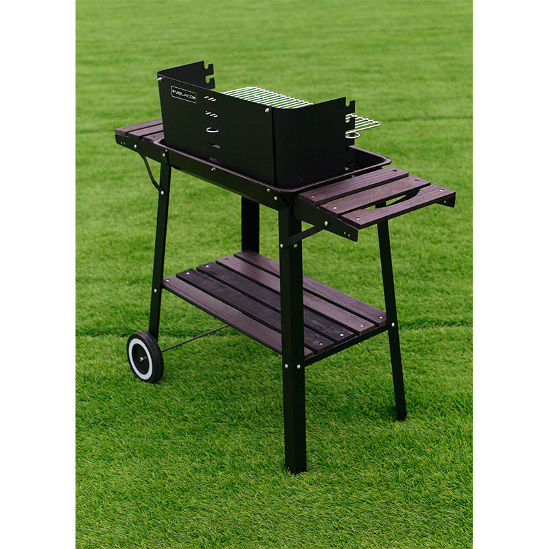 GRILL OGRODOWY WĘGLOWY Z OSŁONĄ I PÓŁKAMI VL06 CZARNY VL06-BLACK