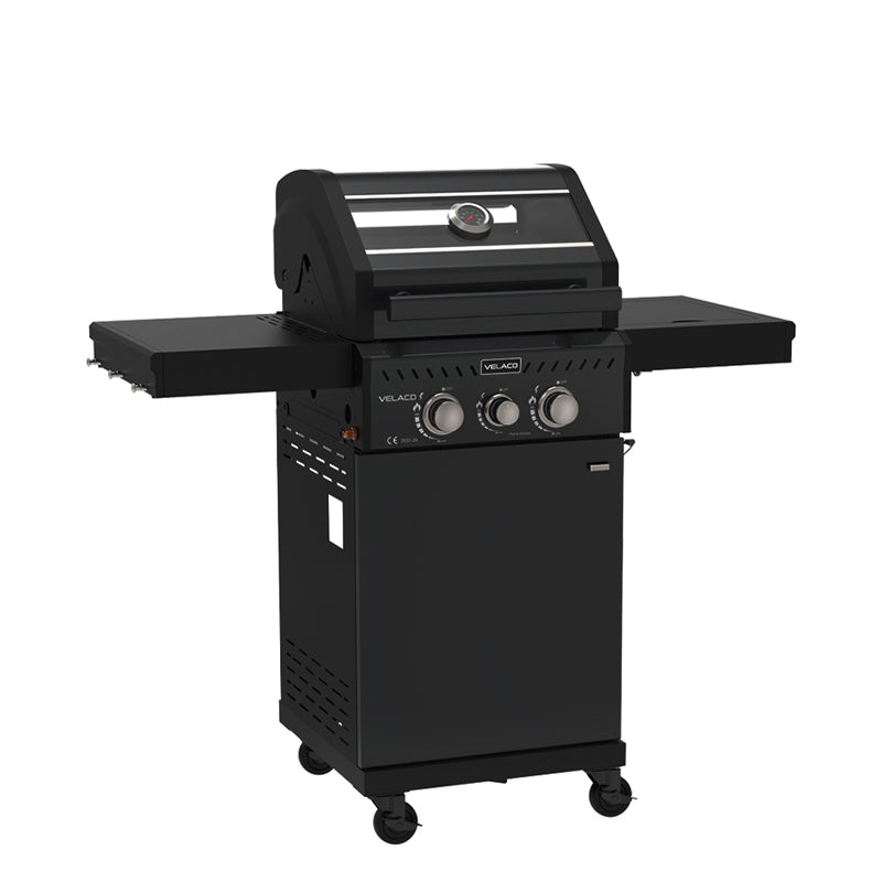 GRILL OGRODOWY GAZOWY Z POKRYWĄ I PÓŁKAMI ZEUS-A CZARNY RUSZT ŻELIWNY ZEUS-A