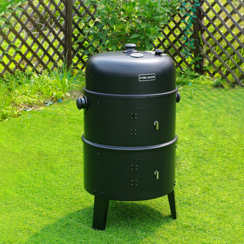 GRILL OGRODOWY WĘGLOWY WĘDZARNIA OGRODOWA Z TERMOMETREM 3W1 VL12 CZARNY VL12-BLACK