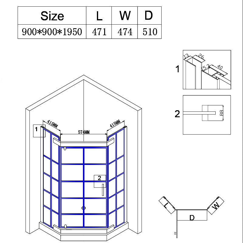 KABINA PRYSZNICOWA PIĘCIOKĄTNA Z BRODZIKIEM BS06B/SXL07B CZARNA/BIAŁY 90x90