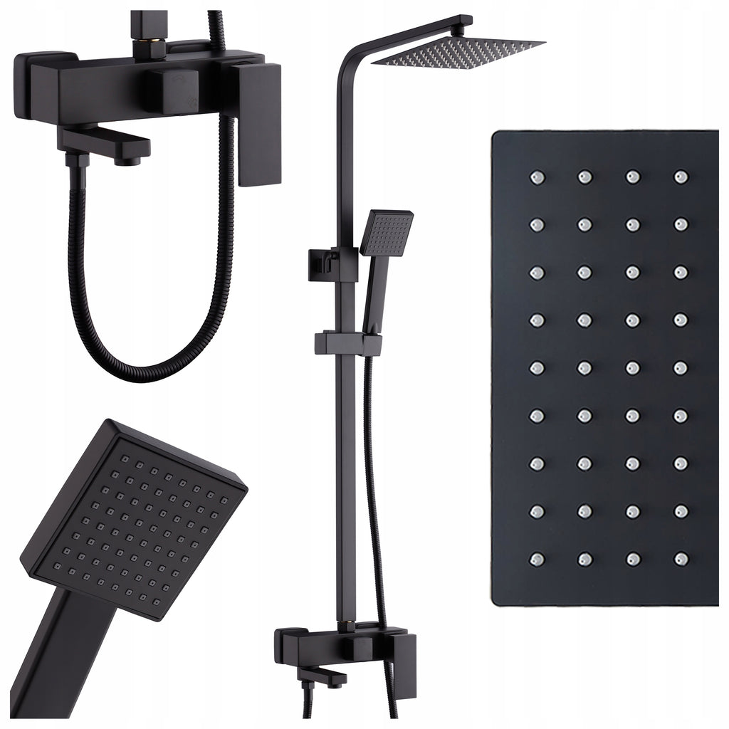 BATERIA PRYSZNICOWA Z TERMOSTATEM I DESZCZOWNICĄ F170B CZARNA F170B-BL