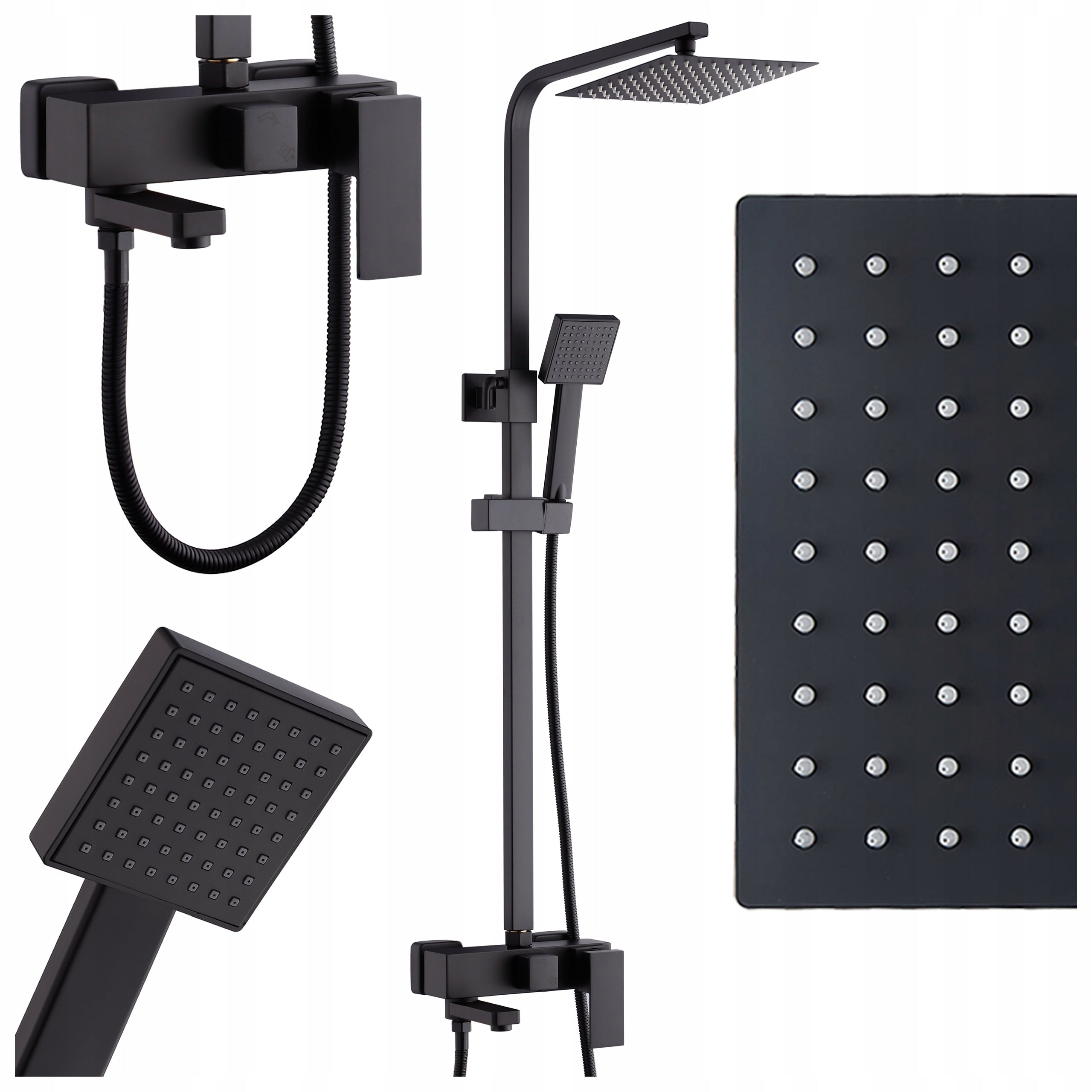 BATERIA PRYSZNICOWA Z TERMOSTATEM I DESZCZOWNICĄ F170B CZARNA F170B-BL