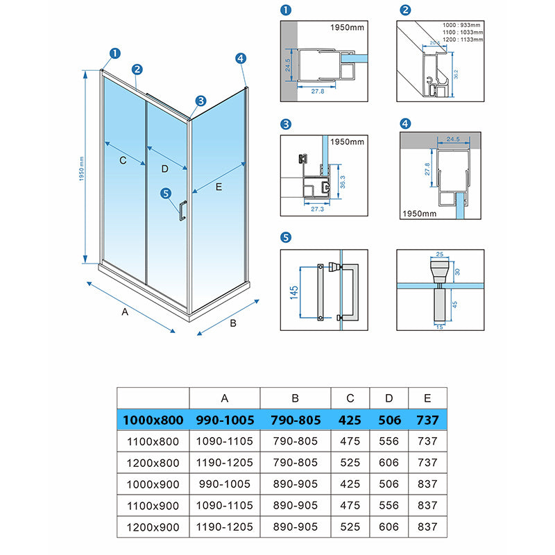 KABINA PRYSZNICOWA PROSTOKĄTNA Z BRODZIKIEM KZ103A/SXL03C CHROM/BIAŁY 100x80 CM