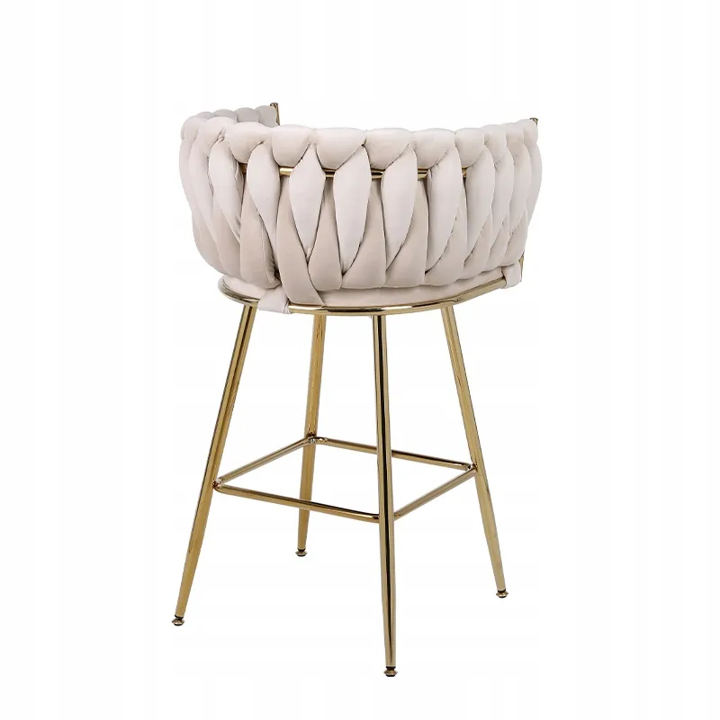 HOKER KRZESŁO BAROWE FERA ECRU WELUR NOGI ZŁOTE FERA-EC-GL
