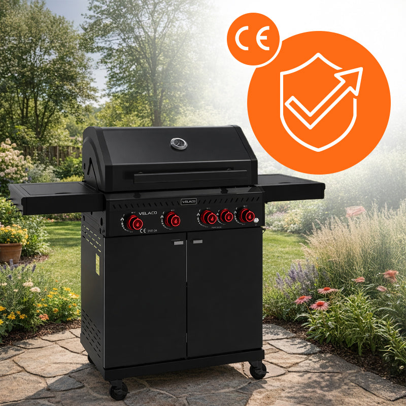 GRILL OGRODOWY GAZOWY Z POKRYWĄ I PÓŁKAMI ZEUS-C CZARNY RUSZT ŻELIWNY ZEUS-C